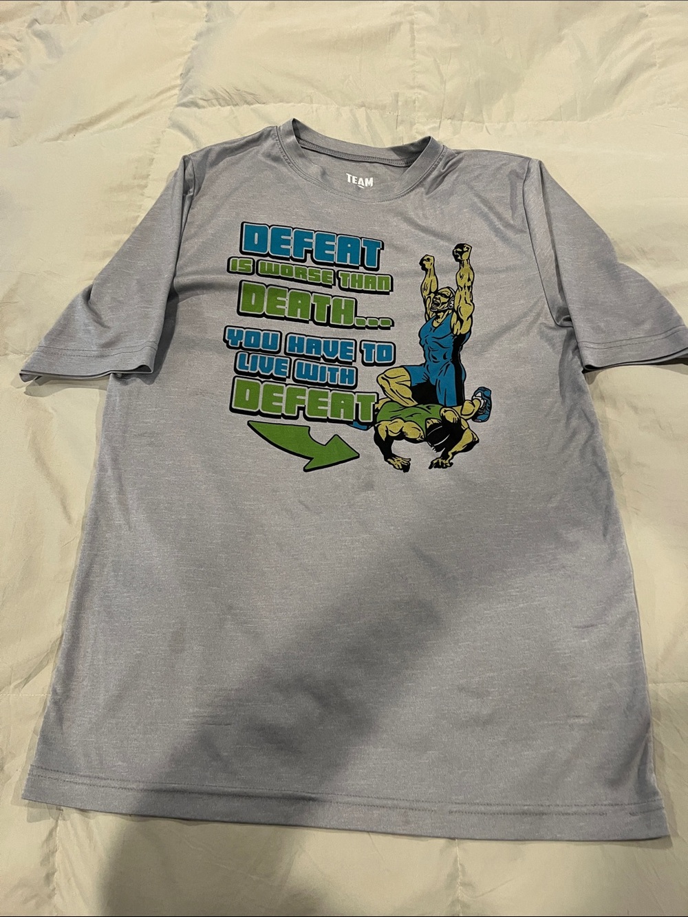 Graphic Athletic Tee with Blue & Green Comic Print